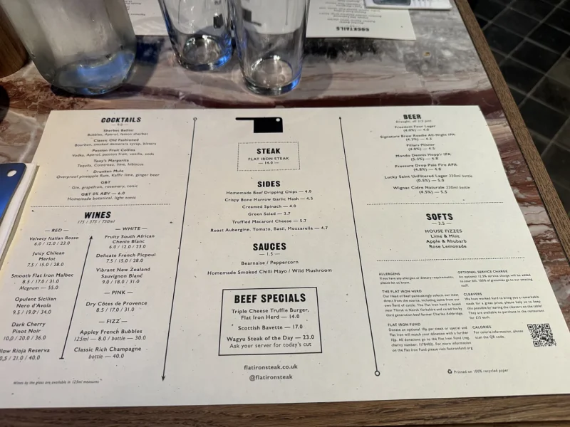 Flat Iron menu