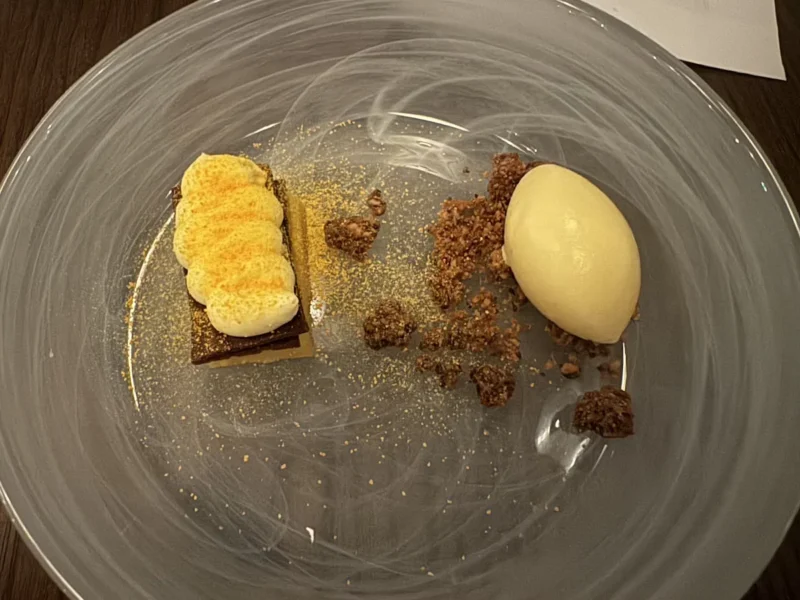 Pompoen, witte chocolade, mascarpone en kumquat