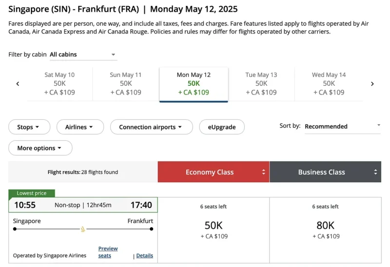 Aeroplan Award ticket naar Frankfurt