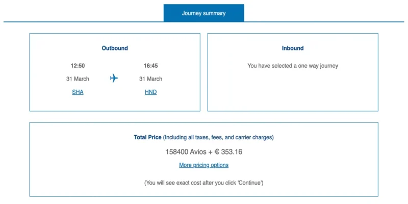 BA Avios Award ticket boeken naar Tokio