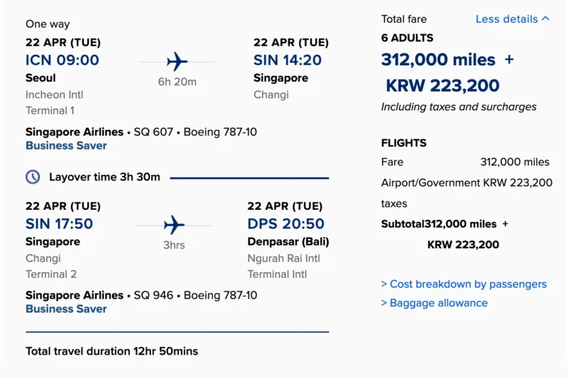 Krisflyer Award ticket naar Bali