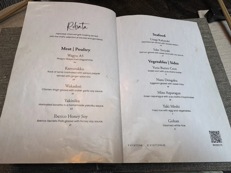 Robata menu