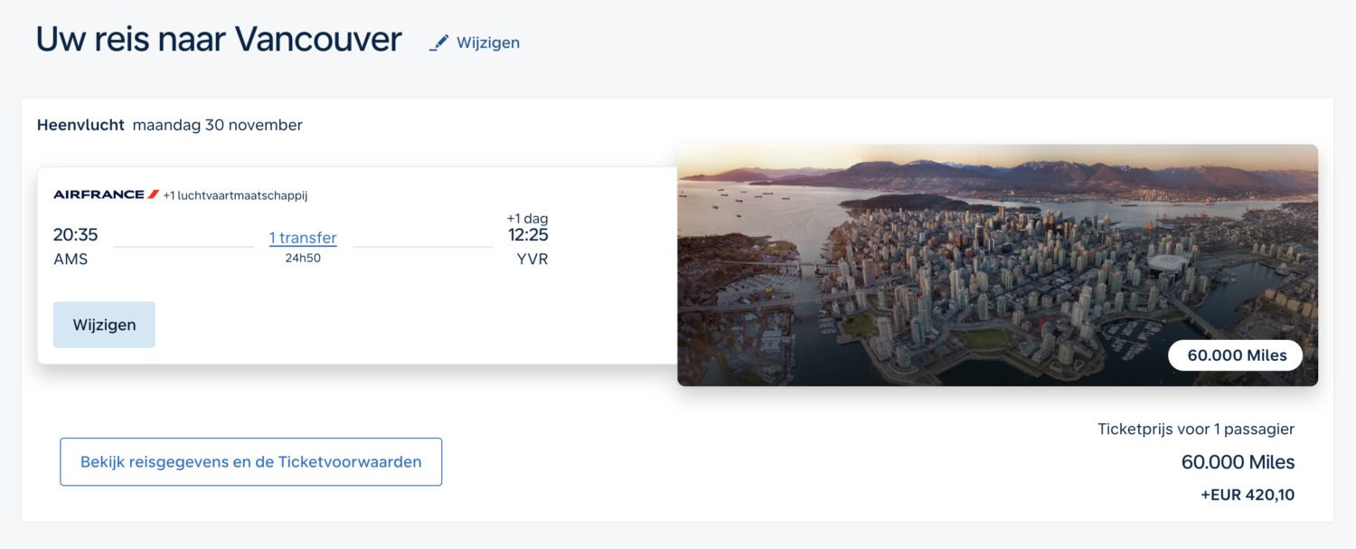 Voor 60.000 Flying Blue Miles in Business class naar Vancouver